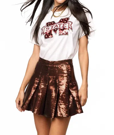 Queen Of Sparkles Miss State Mascot Sequin Flower Tee In White