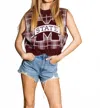 Queen Of Sparkles Miss State Sweater Vest In Maroon Grey Plaid In Burgundy