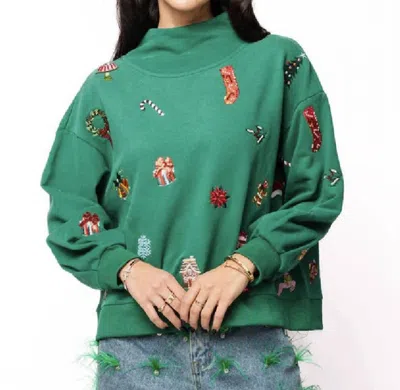 Queen Of Sparkles Mock Neck Icon Sweatshirt In Green