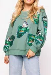 Queen Of Sparkles Moss Lake House Sweatshirt In Green In Animal Print