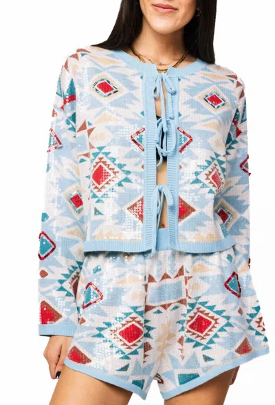 Queen Of Sparkles Multi Aztec Tie Sweater In Blue