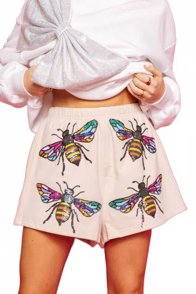 Queen Of Sparkles Multi Bumble Bee Shorts In Beige In Neutral