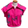 Queen Of Sparkles Multi Butterfly Collar Top In Hot Pink