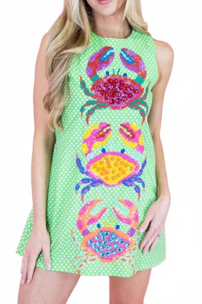 Queen Of Sparkles Multi Crab Cotton Tank Dress In Green