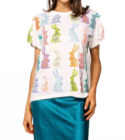 Queen Of Sparkles Multi Easter Bunny Tee In White