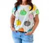 Queen Of Sparkles Multi Pumpkin Tee Top In White In White