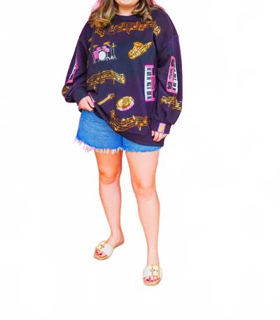 Queen Of Sparkles Music Note & Instrument Sweatshirt In Black In Multi