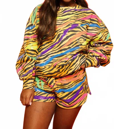 Queen Of Sparkles Neon & Tiger Print Short In Multicolor