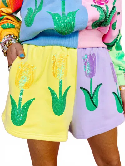 Queen Of Sparkles Neon Colorblock Tulip Short In Multi