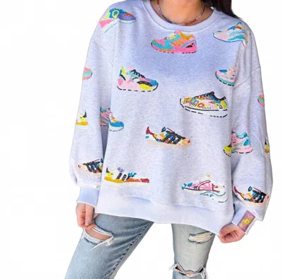 Queen Of Sparkles Neon Sneaker Sweatshirt In Grey In Purple