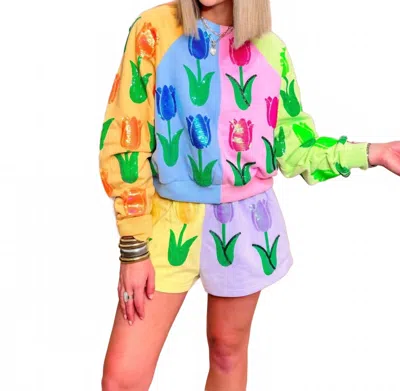 Queen Of Sparkles Neon Tulip Sweatshirt In Multicolor