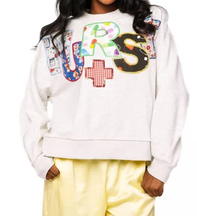 Queen Of Sparkles Nurse Multi Fabric Sweatshirt In Grey In Pink