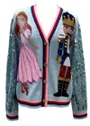 QUEEN OF SPARKLES NUTCRACKER AND CLARA SEQUIN SLEEVE CARDIGAN IN LIGHT BLUE