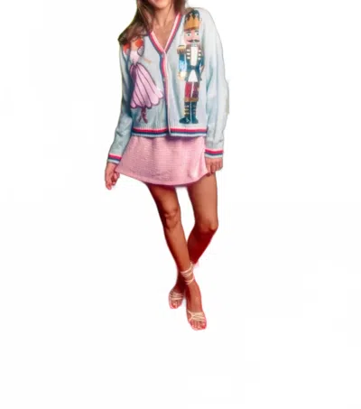 Queen Of Sparkles Nutcracker V-neck Cardigan In Light Blue In Multi