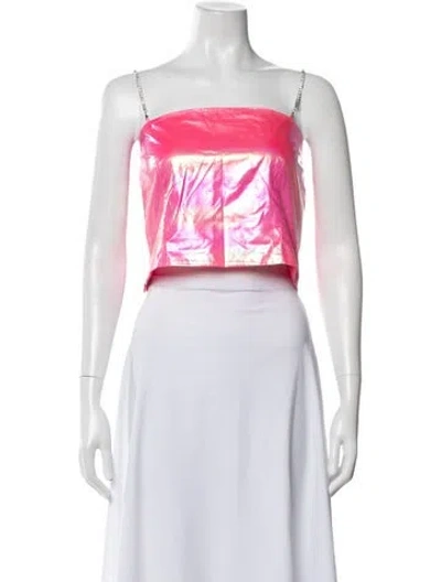 Pre-owned Queen Of Sparkles Nylon Graphic Print Crop Top In Pink