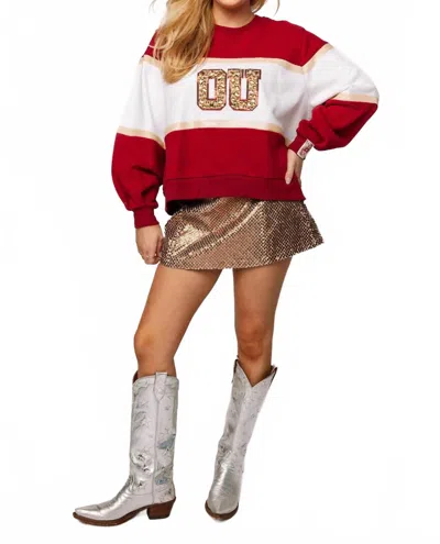 Queen Of Sparkles Ou Colorblock Jewel Sweatshirt In Crimson, White, And Gold In Multi