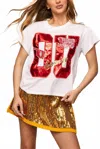 Queen Of Sparkles Ou Metallic Tee Top In White In Multi