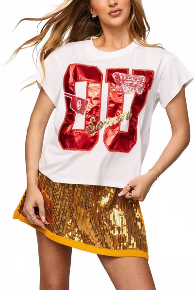 Queen Of Sparkles Ou Metallic Tee Top In White In Multi