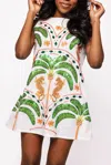 Queen Of Sparkles Palm Tree & Jaguar Dress In White In White