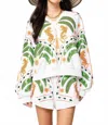 Queen Of Sparkles Palm Tree & Jaguar Short In White In Green