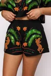 Queen Of Sparkles Palm Tree And Jaguar Shorts In Black In Black