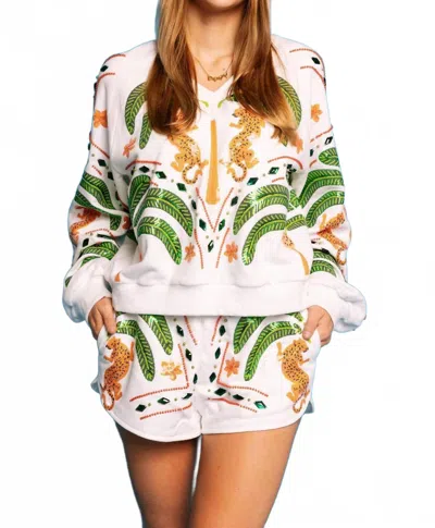 Queen Of Sparkles Palm Tree & Jaguar Sweatshirt In Multi
