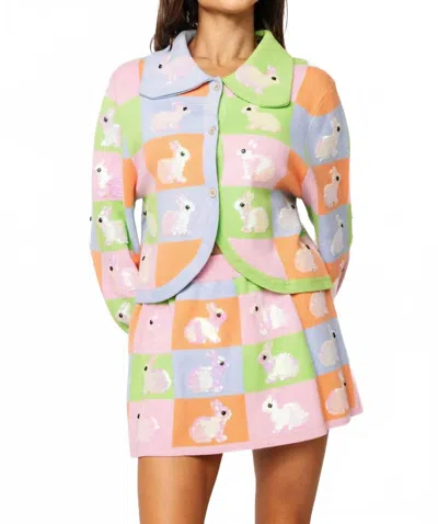 Queen Of Sparkles Pastel Colorblock Easter Bunny Button Up Collar Cardigan In Multi