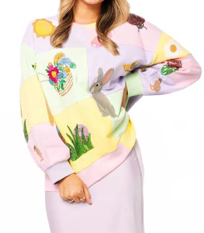 Queen Of Sparkles Pastel Colorblock Easter Icon Sweatshirt In Pink In Yellow