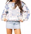 Queen Of Sparkles Patchwork Sweatshirt In Ivory/blue/light Pink In White