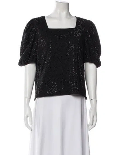Pre-owned Queen Of Sparkles Patterned Square Neckline Top In Black