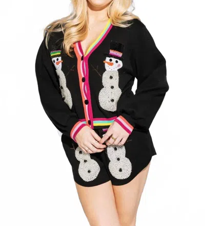 Queen Of Sparkles Pearl Snowman Cardigan In Black