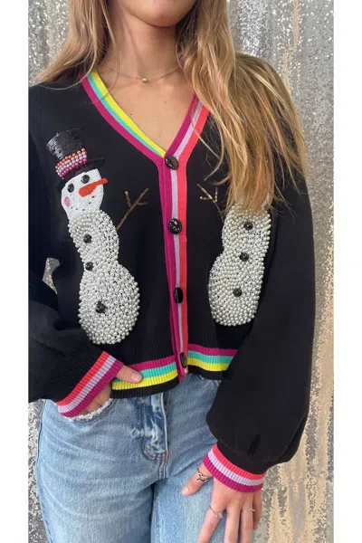 Queen Of Sparkles Pearl Snowman Sweater In Black