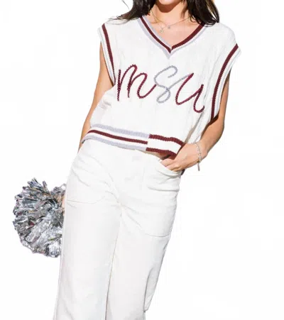 Queen Of Sparkles Pearl Sweater Vest In White Maroon Grey