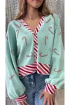 Queen Of Sparkles Peppermint Candy Cardigan In Green