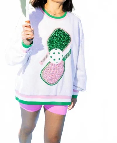 Queen Of Sparkles Pickle Ball Sweatshirt In Grey/ Green/ Pink In Multi