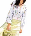 Queen Of Sparkles Plaid Golf Button Up Cardigan In Blue & White In White