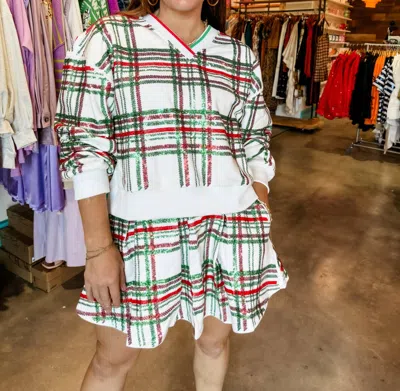 Queen Of Sparkles Plaid Pleat Skort In Red/ White/ Green