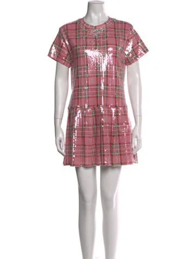 Pre-owned Queen Of Sparkles Plaid Print Mini Dress In Pink