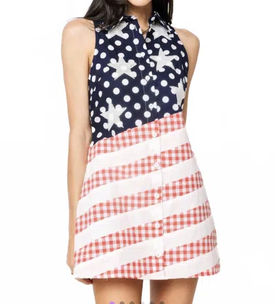 Queen Of Sparkles Polka Dot And Stripe Usa Dress In Red White And Blue In Multi