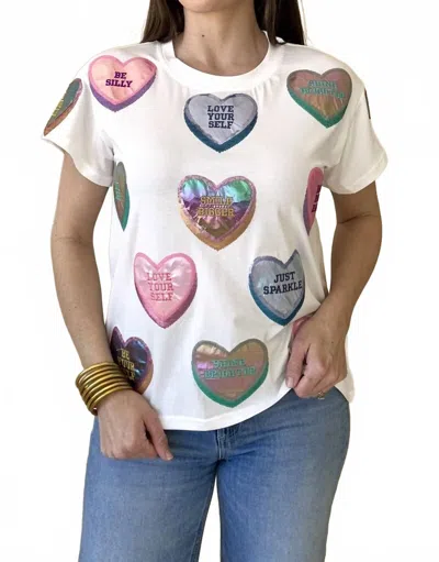 Queen Of Sparkles Positive Candy Hearts Tee In White