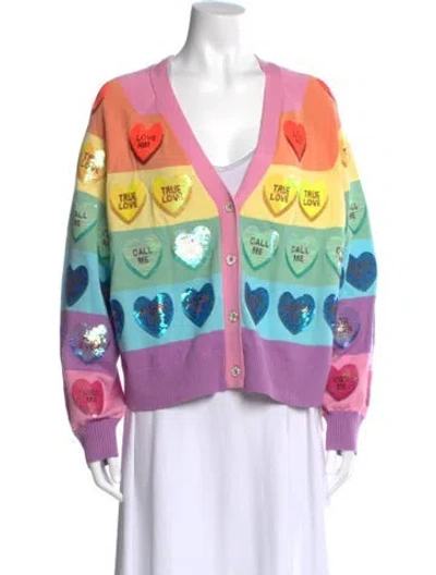 Pre-owned Queen Of Sparkles Printed V-neck Sweater In Pink