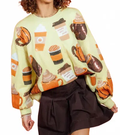 Queen Of Sparkles Pumpkin Spice Latte Sweatshirt In Sage In Multi
