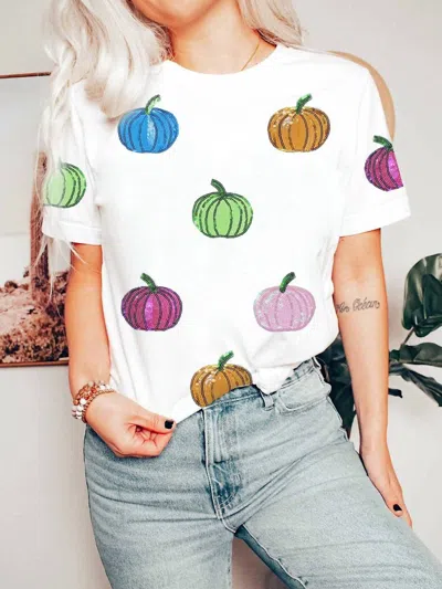 Queen Of Sparkles Pumpkin Tee In White Multi