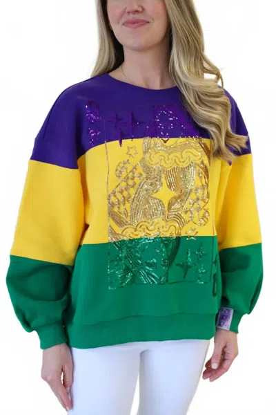 Queen Of Sparkles Queen Card Sweatshirt In Purple/yellow/green In Multi