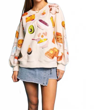 Queen Of Sparkles Queen Of Breakfast Sweatshirt In Beige In Multi