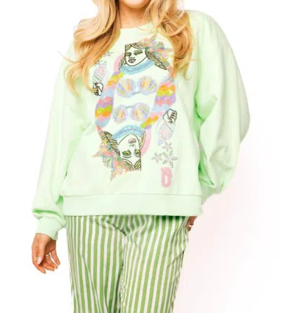Queen Of Sparkles Queen Of The Sea Card Logo Sweatshirt In Light Green In Multi