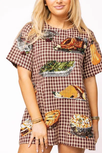 Queen Of Sparkles Queen Of Turkey Short Sleeve Dress In Maroon In Brown