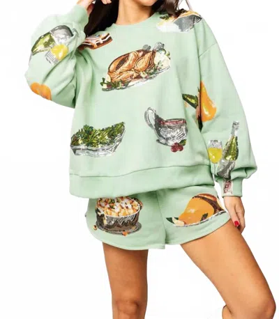 Queen Of Sparkles Queen Of Turkey Sweatshirt In Mint In Green