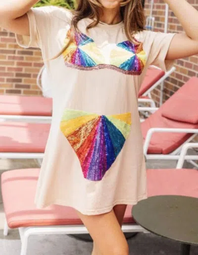 Queen Of Sparkles Rainbow Burst Bikini Cover Up In Tan In Multi