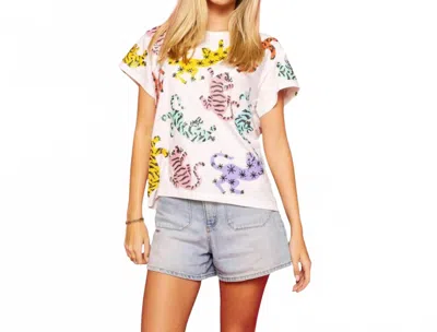 Queen Of Sparkles Rainbow Crawling Tiger Tee In White Multi